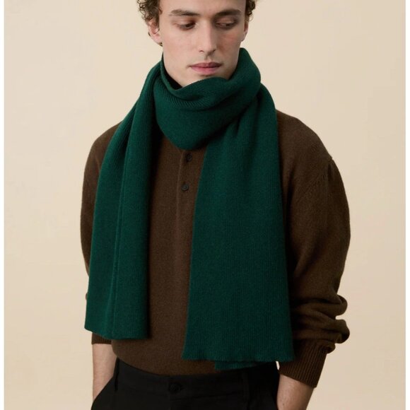 MARK SHALE 100% Lambswool Fringe Scarf, Scotland, Holiday Designer Preppy Green - Picture 1 of 6